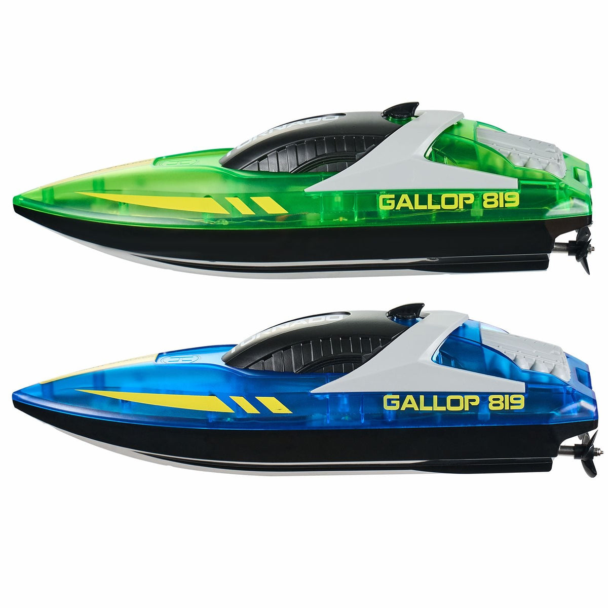 RC Boat, 2 Pack 2.4GHz 12 km/h, Remote Control Boat for Pools & Lakes, Racing Boat with LED Light, 4 Rechargeable Batteries, Whole Body Waterproof, Gift for Adults Boys & Girls, Blue & Green