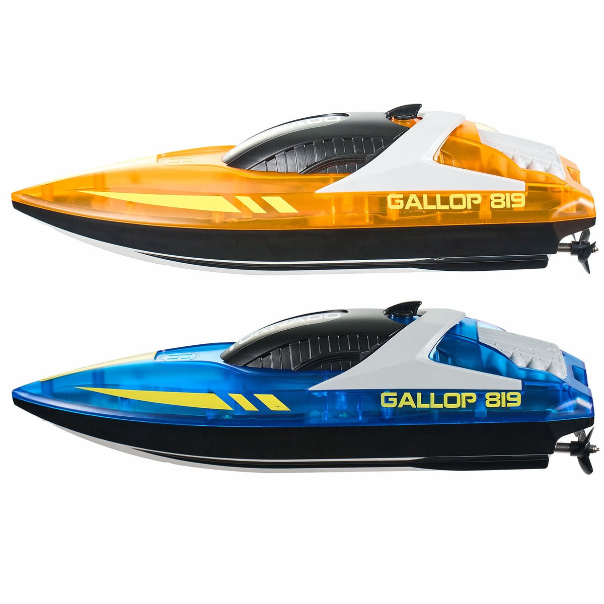 RC Boat, 2 Pack 2.4GHz 12 km/h, Remote Control Boat for Pools & Lakes, Racing Boat with LED Light, 4 Rechargeable Batteries, Whole Body Waterproof, Gift for Adults Boys & Girls, Blue & Orange