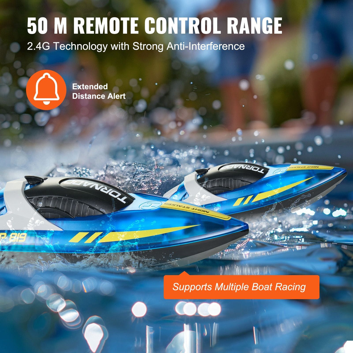 RC Boat, 2.4GHz 12 km/h, Remote Control Boat for Pools & Lakes, Racing Boat with LED Light, 2 Rechargeable Batteries, Whole Body Waterproof, Water Play Toy Gift for Adults Boys & Girls, Blue