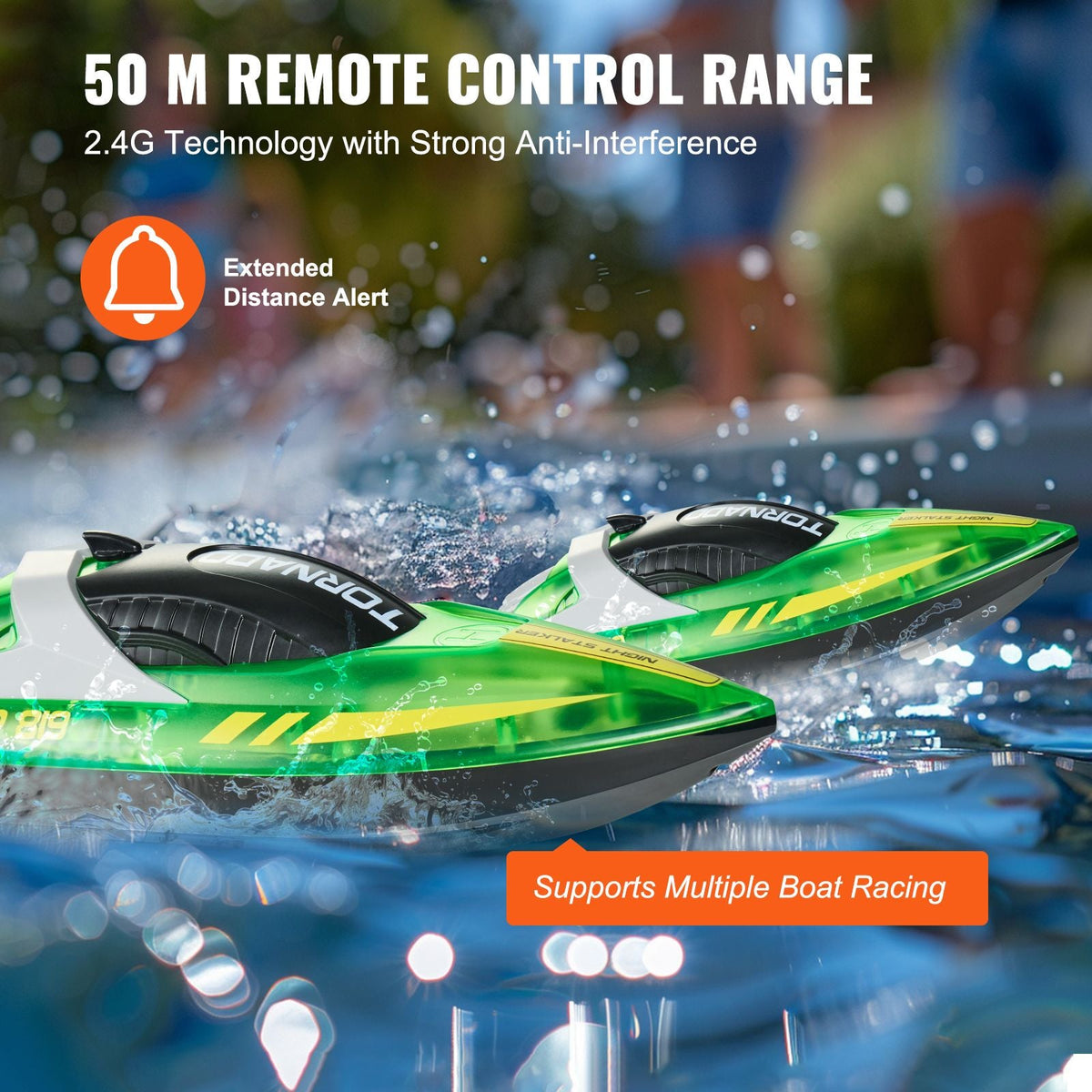 RC Boat, 2.4GHz 12 km/h, Remote Control Boat for Pools & Lakes, Racing Boat with LED Light, 2 Rechargeable Batteries, Whole Body Waterproof, Water Play Toy Gift for Adults Boys & Girls, Green