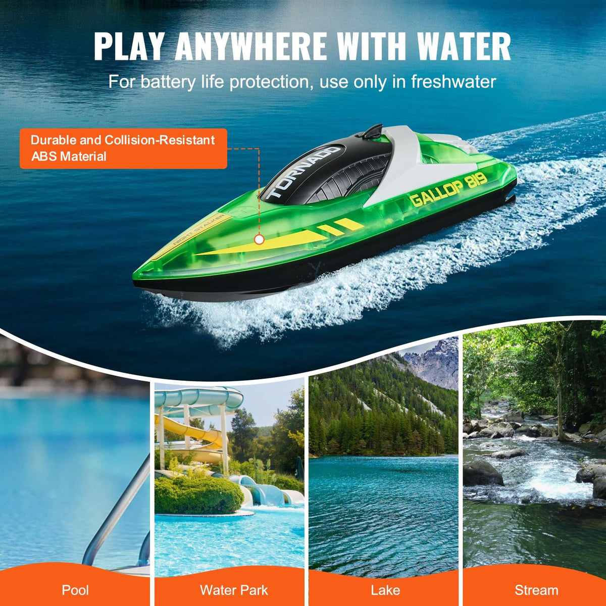 RC Boat, 2.4GHz 12 km/h, Remote Control Boat for Pools & Lakes, Racing Boat with LED Light, 2 Rechargeable Batteries, Whole Body Waterproof, Water Play Toy Gift for Adults Boys & Girls, Green