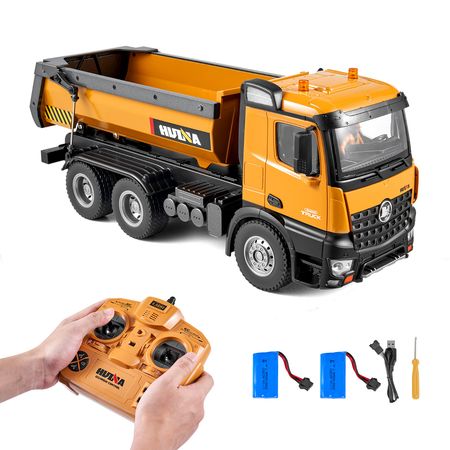 RC Dump Truck Toy, 10-Channel 1:14 Scale, Remote Control Dump Truck RC Construction Vehicle Truck Toy with Light & 2 Rechargeable Batteries Birthday Gift for Toddlers Kids Boys and Girls Age 8+