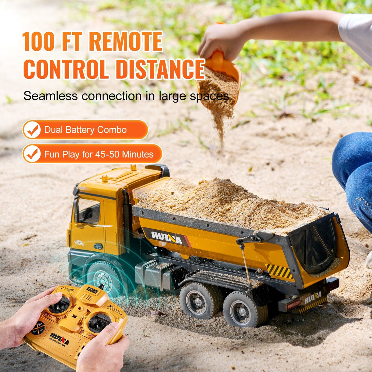 RC Dump Truck Toy, 10-Channel 1:14 Scale, Remote Control Dump Truck RC Construction Vehicle Truck Toy with Light & 2 Rechargeable Batteries Birthday Gift for Toddlers Kids Boys and Girls Age 8+