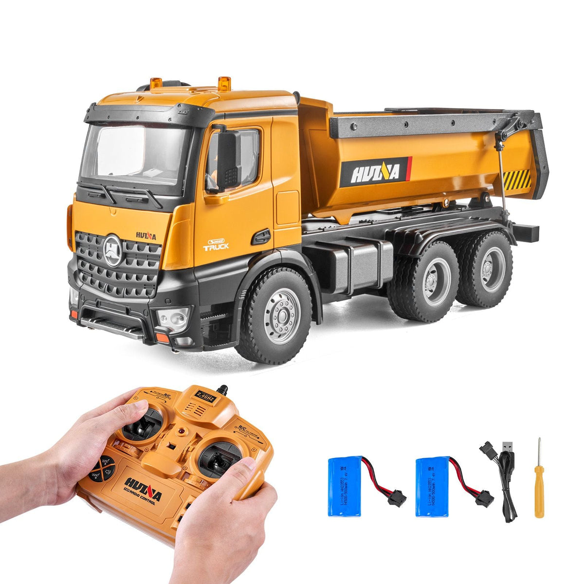 RC Dump Truck Toy, 10-Channel 1:14 Scale, Remote Control Dump Truck RC Construction Vehicle Truck Toy with Light & 2 Rechargeable Batteries Birthday Gift for Toddlers Kids Boys and Girls Age 8+