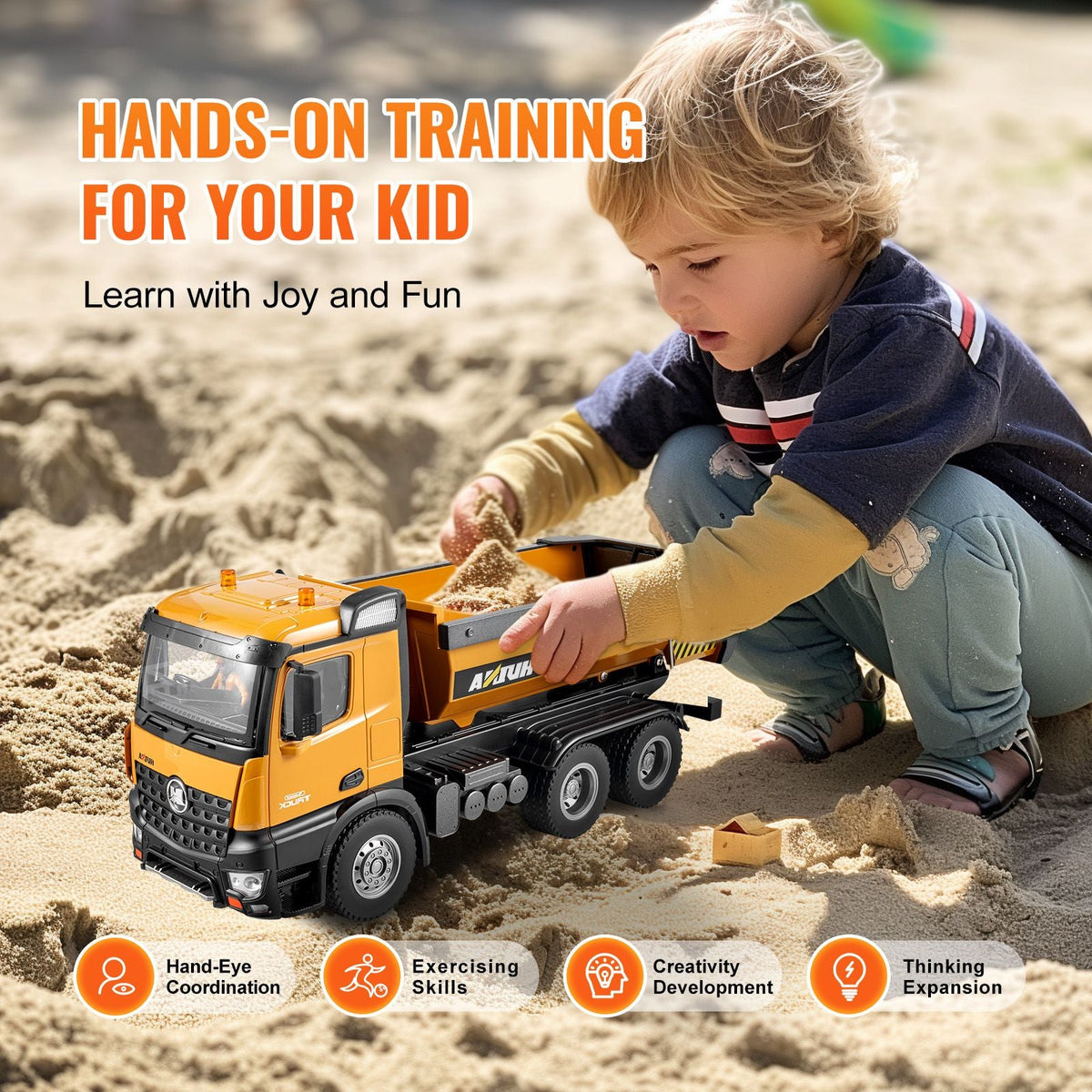 RC Dump Truck Toy, 10-Channel 1:14 Scale, Remote Control Dump Truck RC Construction Vehicle Truck Toy with Light & 2 Rechargeable Batteries Birthday Gift for Toddlers Kids Boys and Girls Age 8+
