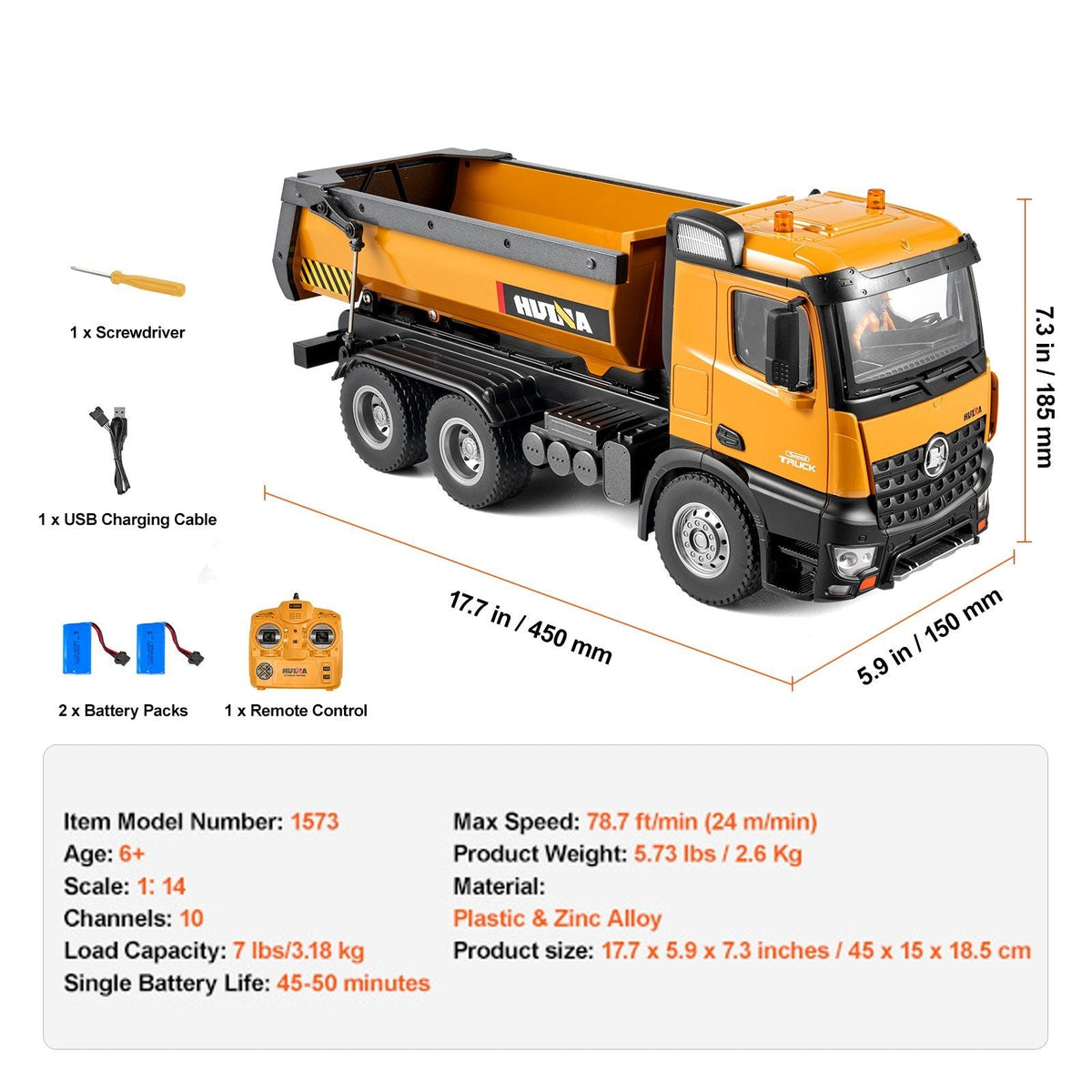 RC Dump Truck Toy, 10-Channel 1:14 Scale, Remote Control Dump Truck RC Construction Vehicle Truck Toy with Light & 2 Rechargeable Batteries Birthday Gift for Toddlers Kids Boys and Girls Age 8+
