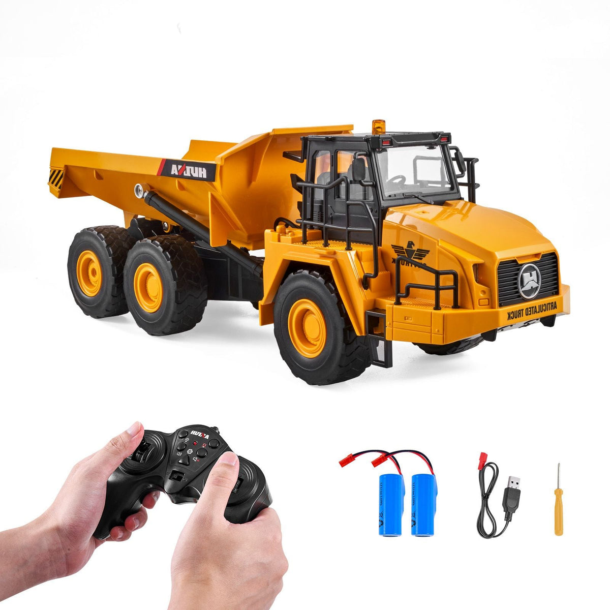 RC Dump Truck Toy, 11-Channel 1:16 Scale, Remote Control Dump Truck RC Construction Vehicle Truck Toy with Metal Cabin & Light, 2 Rechargeable Batteries for Toddlers Kids Boys and Girls Age 8+