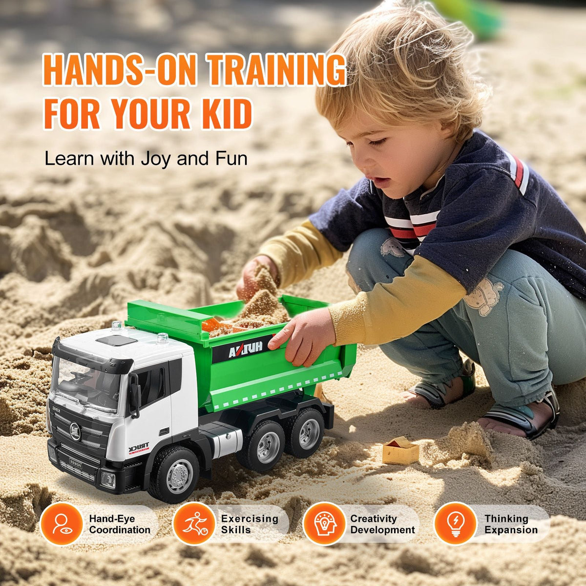 RC Dump Truck Toy, 9-Channel 1:18 Scale, Remote Control Dump Truck RC Construction Vehicle Truck Toy with Light & 2 Rechargeable Batteries Birthday Gift for Toddlers Kids Boys and Girls Age 8+