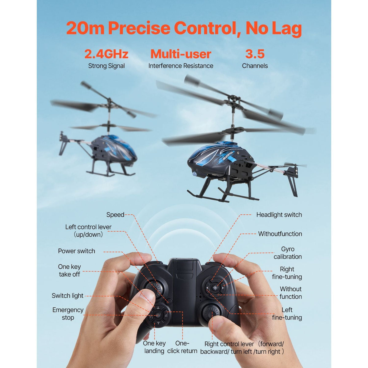RC Helicopter, 2.4GHz Flying Remote Control Helicopter, 3.5 Channel RC Airplane for Kid, 16 Mins Flight Time, Altitude Hold, One-Key Takeoff/Landing & LED Lights, Toys for Kids Ages 8 and up