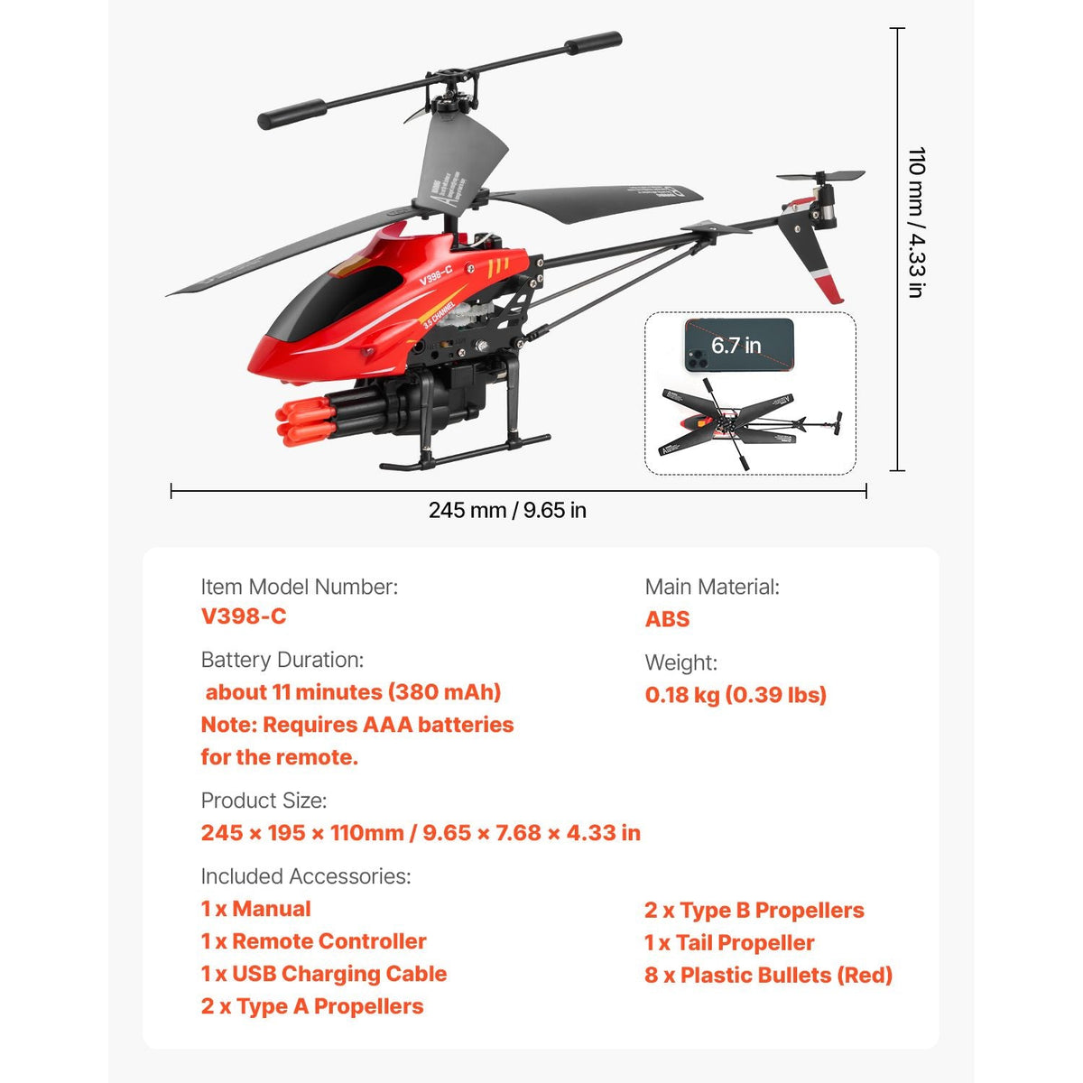 RC Helicopter, 2.4GHz Flying Remote Control Helicopter with Shooting Mode, 3.5 Channel RC Airplane for Kid, Altitude Hold, One-Key Takeoff/Landing & LED Lights, Toys for Kids Ages 14 and up