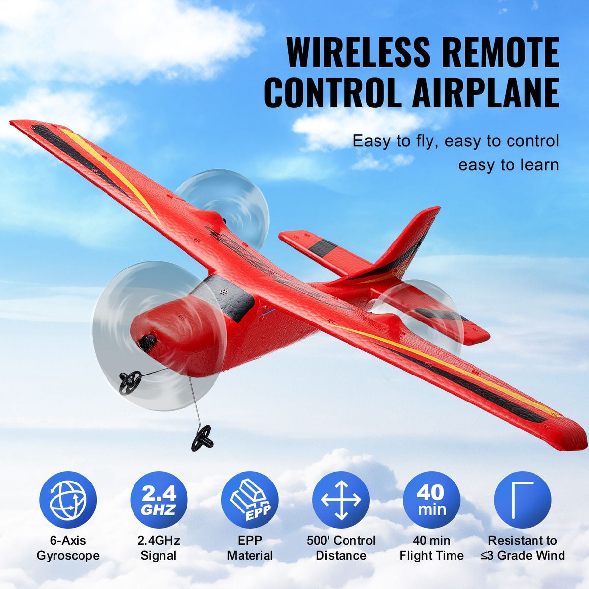 RC Plane, 2.4GHZ 2 Channel Remote Control Airplane with 6-Axis Gyro Stabilizer, Ready to Fly Aircraft Plane Toys with 2 Batteries, Easy to Fly RC Glider for Adults Kids Beginners Boys Girls
