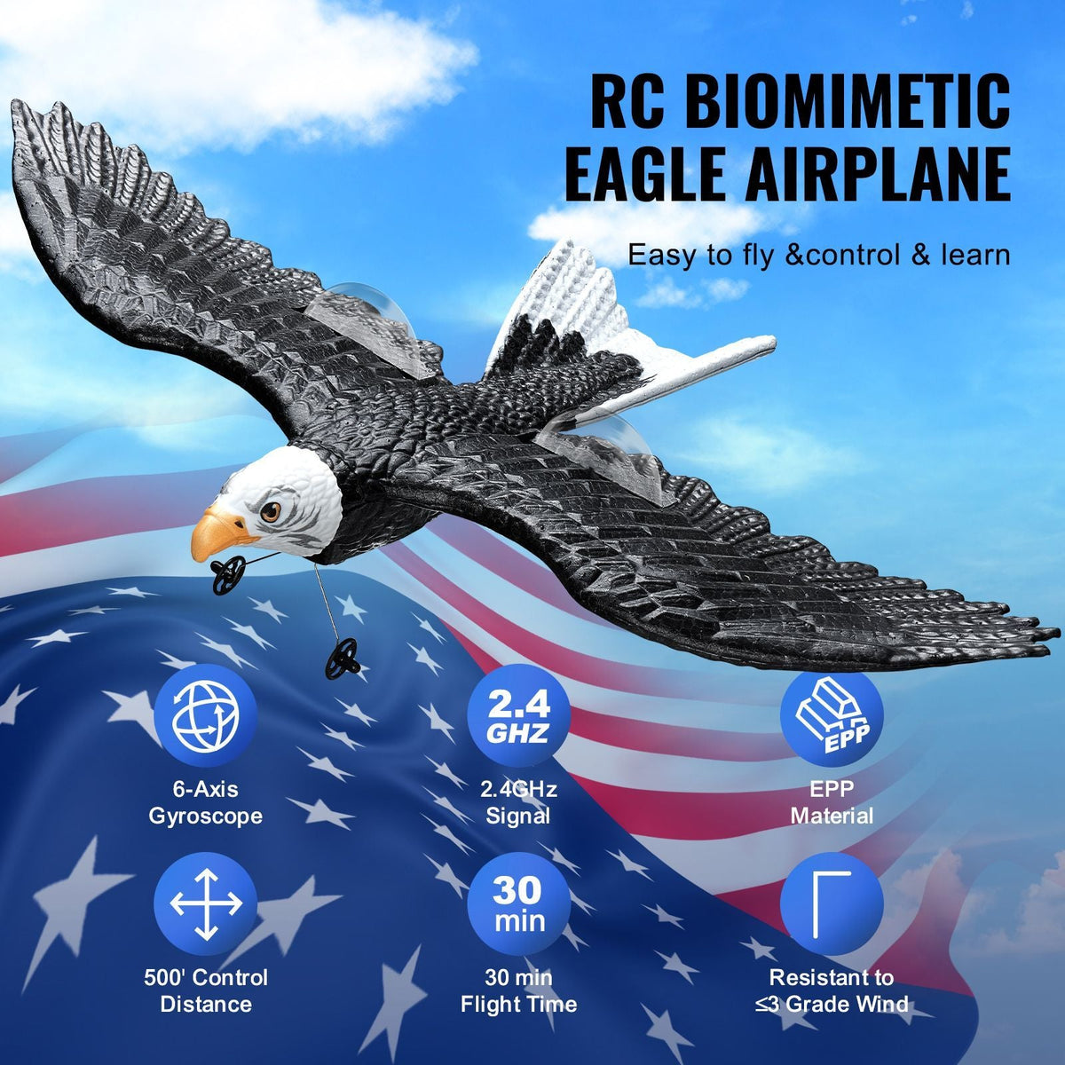 RC Plane, 2.4GHZ 2 Channel Remote Control Airplane with 6-Axis Gyro Stabilizer, Ready to Fly Eagle Aircraft Plane Toy with 2 Batteries, Easy to Fly RC Glider for Adults Kids Beginners Boys Girls