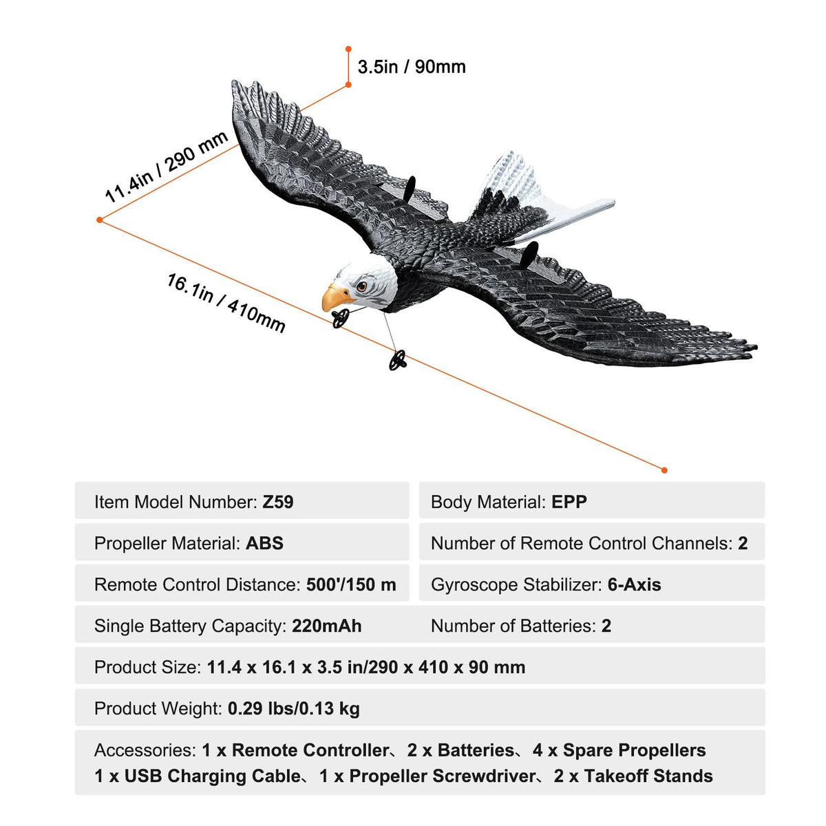 RC Plane, 2.4GHZ 2 Channel Remote Control Airplane with 6-Axis Gyro Stabilizer, Ready to Fly Eagle Aircraft Plane Toy with 2 Batteries, Easy to Fly RC Glider for Adults Kids Beginners Boys Girls