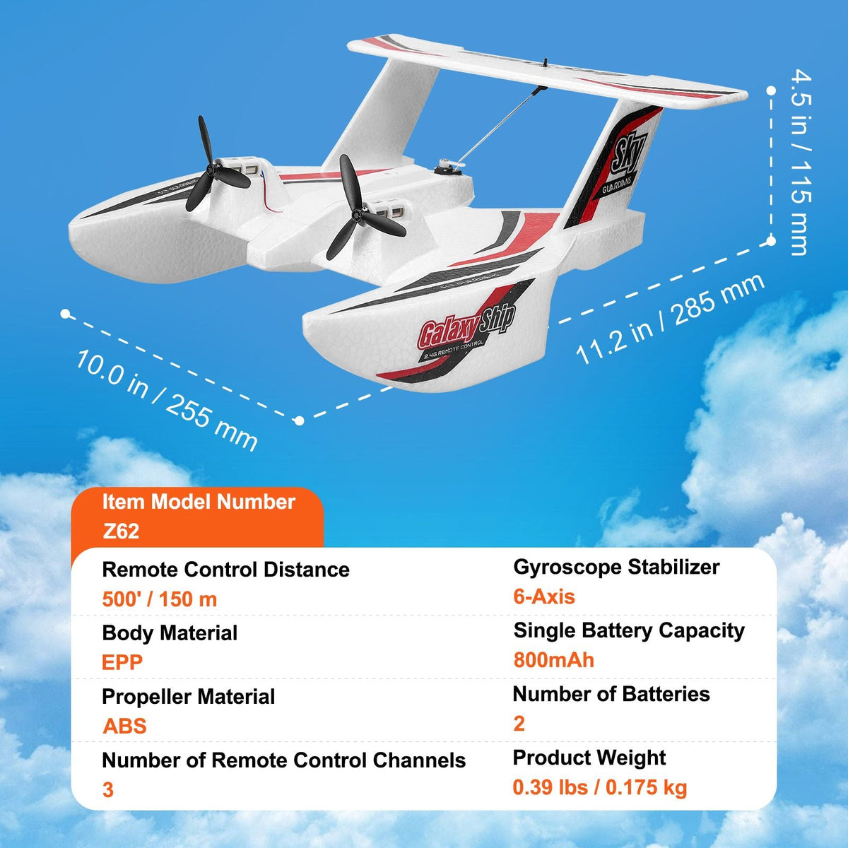 RC Plane, 2.4GHZ 3 Channel Remote Control Airplane with 6-Axis Gyro Stabilizer, Ready to Fly Amphibious Aircraft Plane Toy with 2 Batteries, Easy to Fly RC Glider for Adults Kids Beginners Boys
