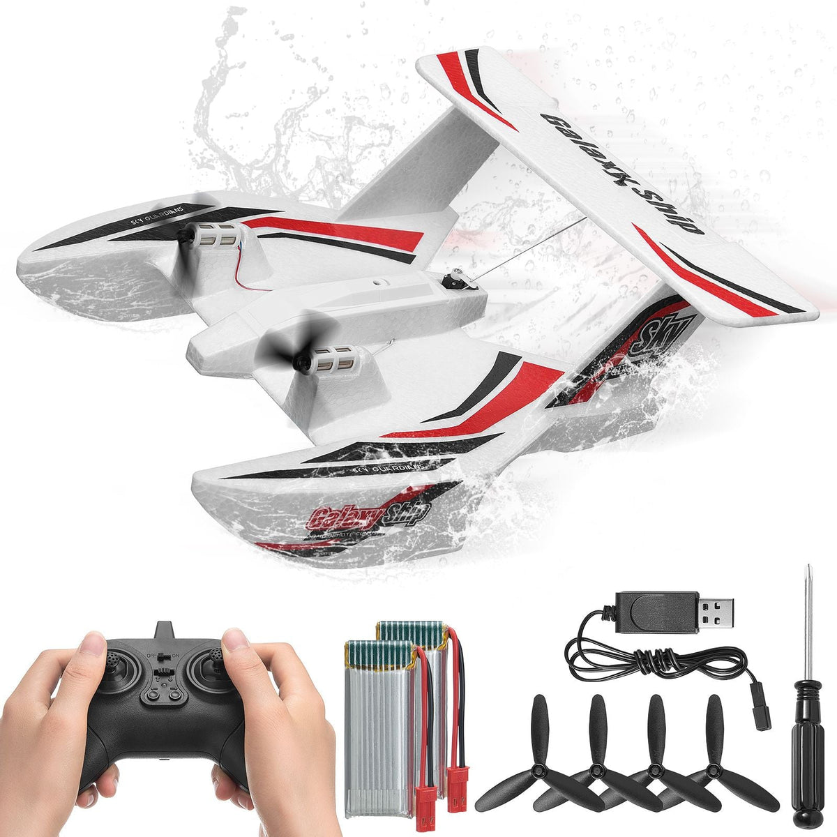 RC Plane, 2.4GHZ 3 Channel Remote Control Airplane with 6-Axis Gyro Stabilizer, Ready to Fly Amphibious Aircraft Plane Toy with 2 Batteries, Easy to Fly RC Glider for Adults Kids Beginners Boys