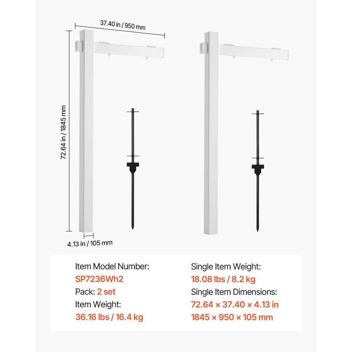 Real Estate Sign Post, 2-Pack, 6 ft Tall, PVC Realtor Yard Sign Holder with 36 in Arm Holds up to 24 in, Easy to Install, Wind-Resistant, for Open House and Home, Yard, Road, White (No Signs)