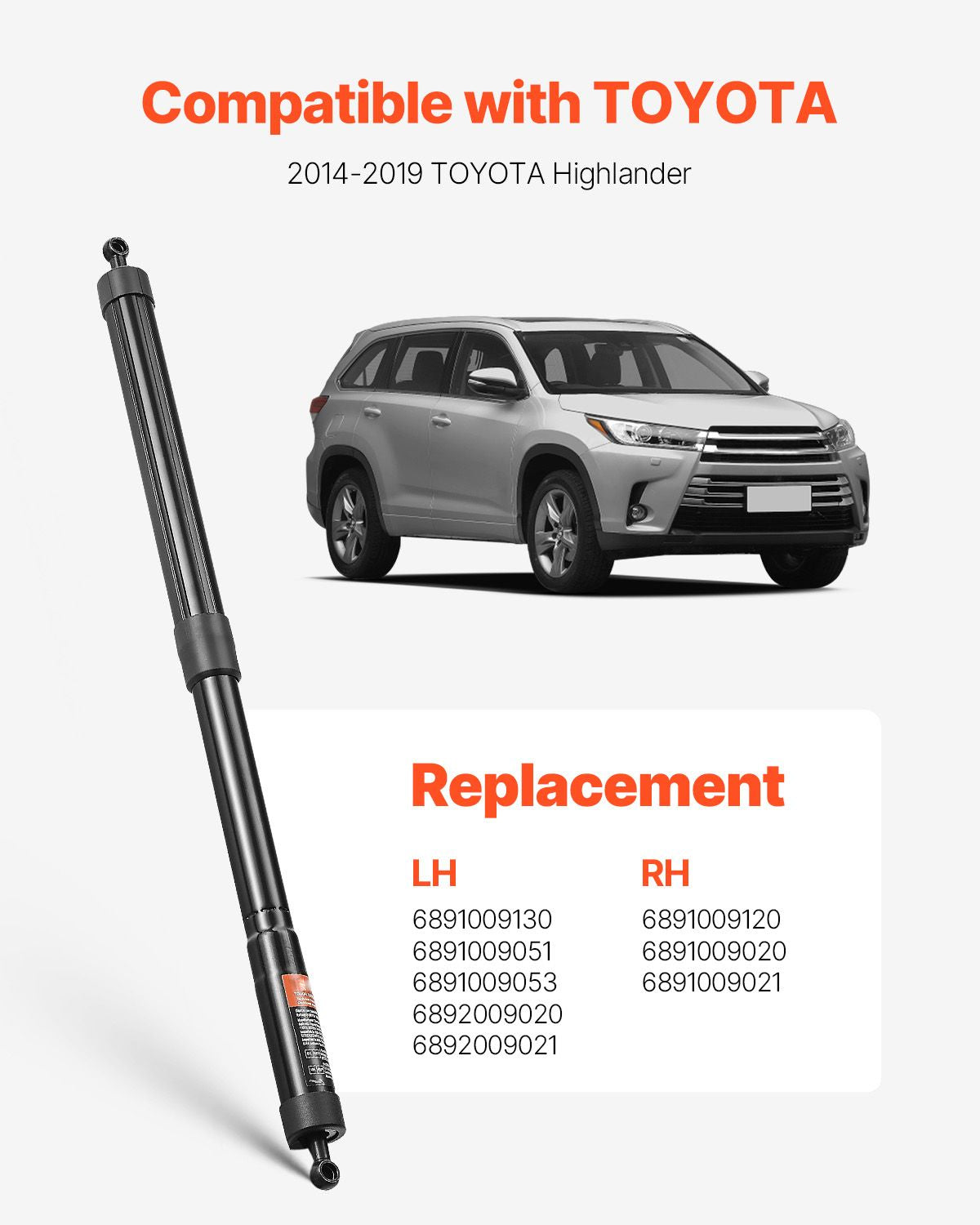 Rear Left & Right Tailgate Power Lift Support, Compatible with 2014-2019 TOYOTA Highlander, Electric Tailgate Liftgate Power Hatch Shock Strut Replace OE# 6891009130 6891009120 (2PCS)
