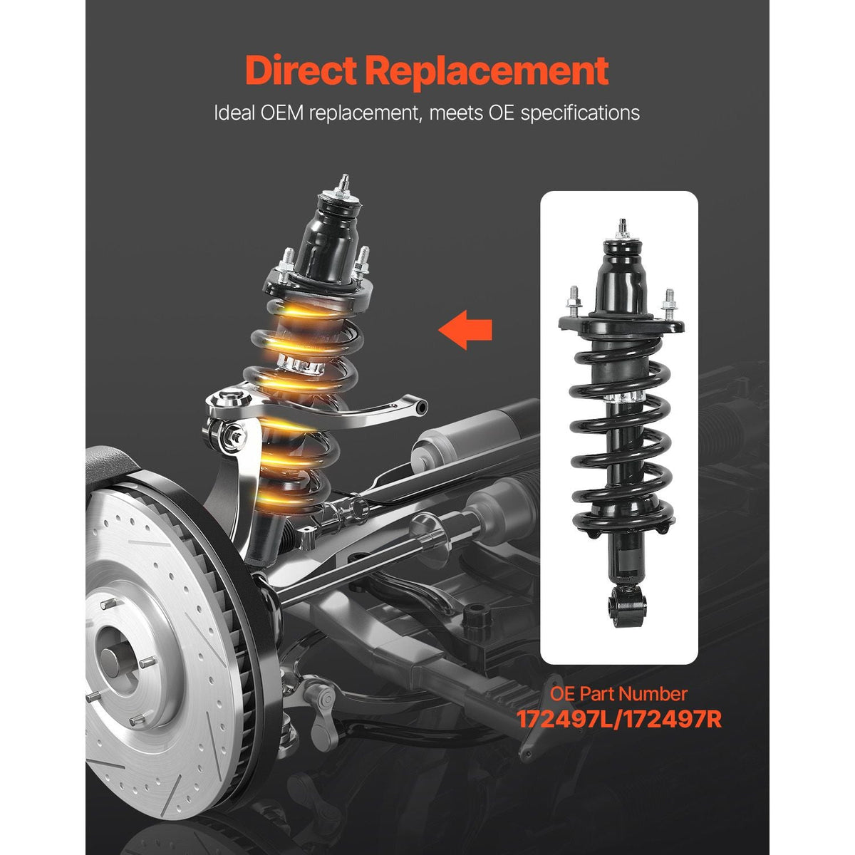 Rear Shock Absorber Strut Assembly, 2Pcs Shock and Strut Assembly with Coil Spring, Compatible with 2007-2009 Honda CR-V Models, Automotive Replacement Struts for OE 172497L 172497R