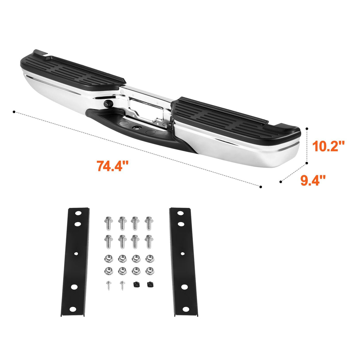 Rear Step Bumper, Compatible with 1999-2007-Ford F250/Ford F350 Super Duty, Chrome Steel Back Bumper, Assembly Replacement Rear Bumper with License Plate Light and Step Pad, for FO1101141