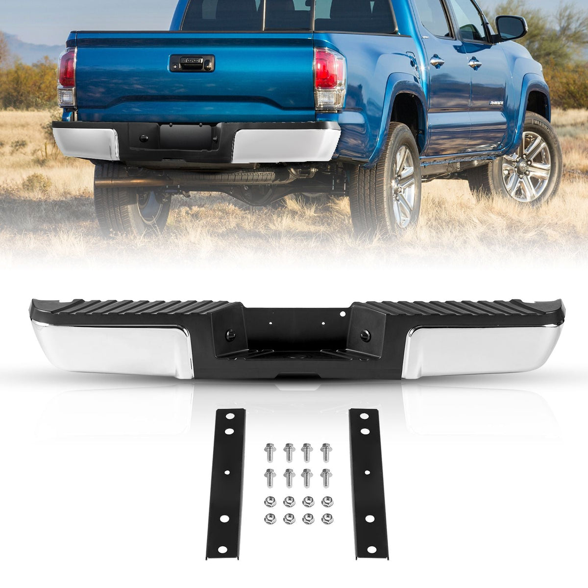 Rear Step Bumper, Compatible with 2008-2016-Ford F250/Ford F350 Super Duty, Chrome Steel Back Bumper, Assembly Replacement Rear Bumper with License Plate Light and Step Pad, for FO1103148