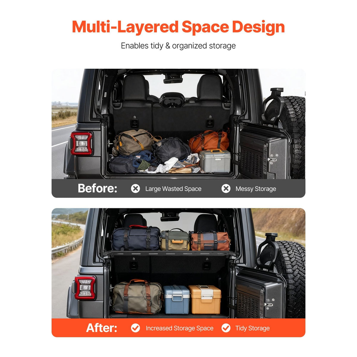 Rear Trunk Cargo Rack, for 2007-2024 Jeep Wrangler JK, 300 lbs Capacity, Carbon Steel Basket Tray Interior Storage Luggage Carrier with Net, Shelf Stand Organizer for Camping Trip Gear, Black