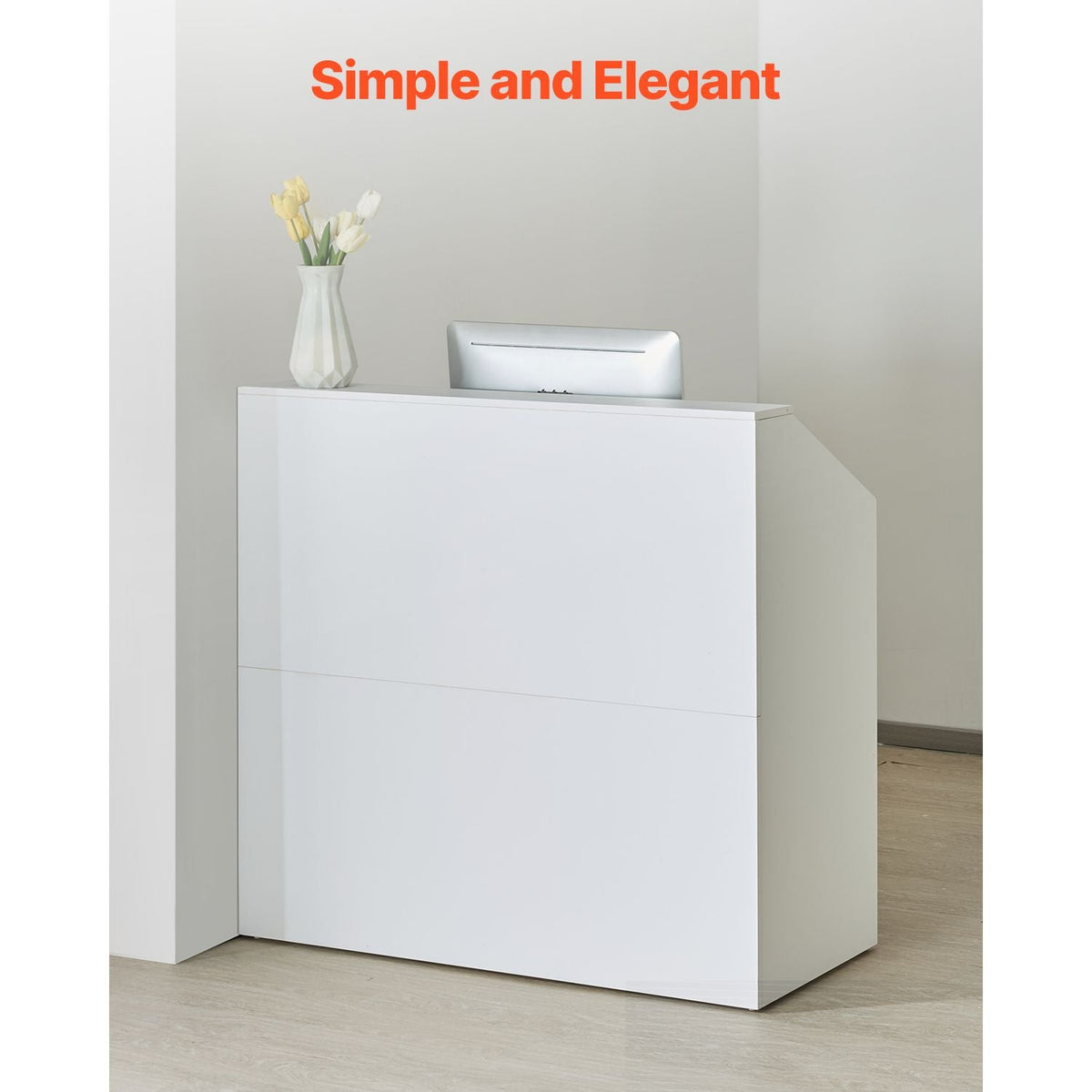 Reception Desk, 46 Inch Rectangular Front Counter Table, Office Reception Desk, Retail Counter and Front Reception Counter, for Checkout, Lobby, Beauty Salon and Office, White