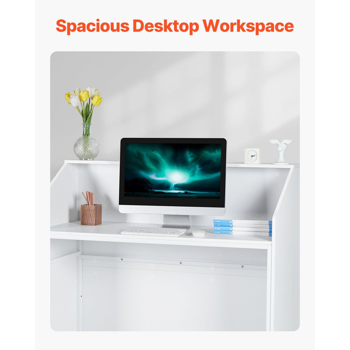 Reception Desk, 46 Inch Rectangular Front Counter Table, Office Reception Desk, Retail Counter and Front Reception Counter, for Checkout, Lobby, Beauty Salon and Office, White