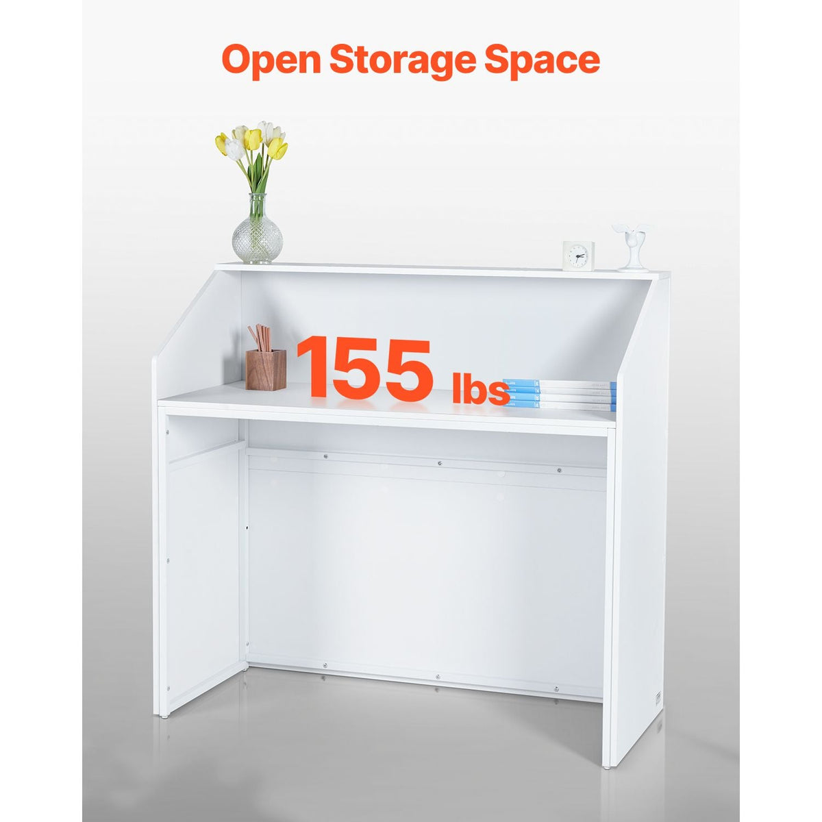 Reception Desk, 46 Inch Rectangular Front Counter Table, Office Reception Desk, Retail Counter and Front Reception Counter, for Checkout, Lobby, Beauty Salon and Office, White