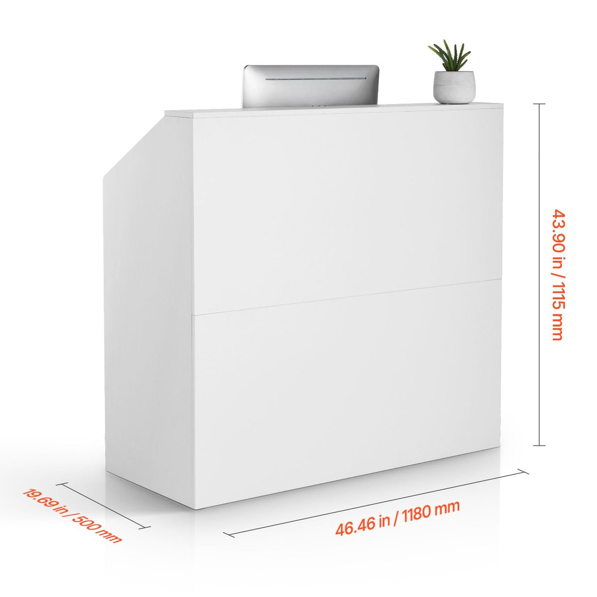 Reception Desk, 46 Inch Rectangular Front Counter Table, Office Reception Desk, Retail Counter and Front Reception Counter, for Checkout, Lobby, Beauty Salon and Office, White