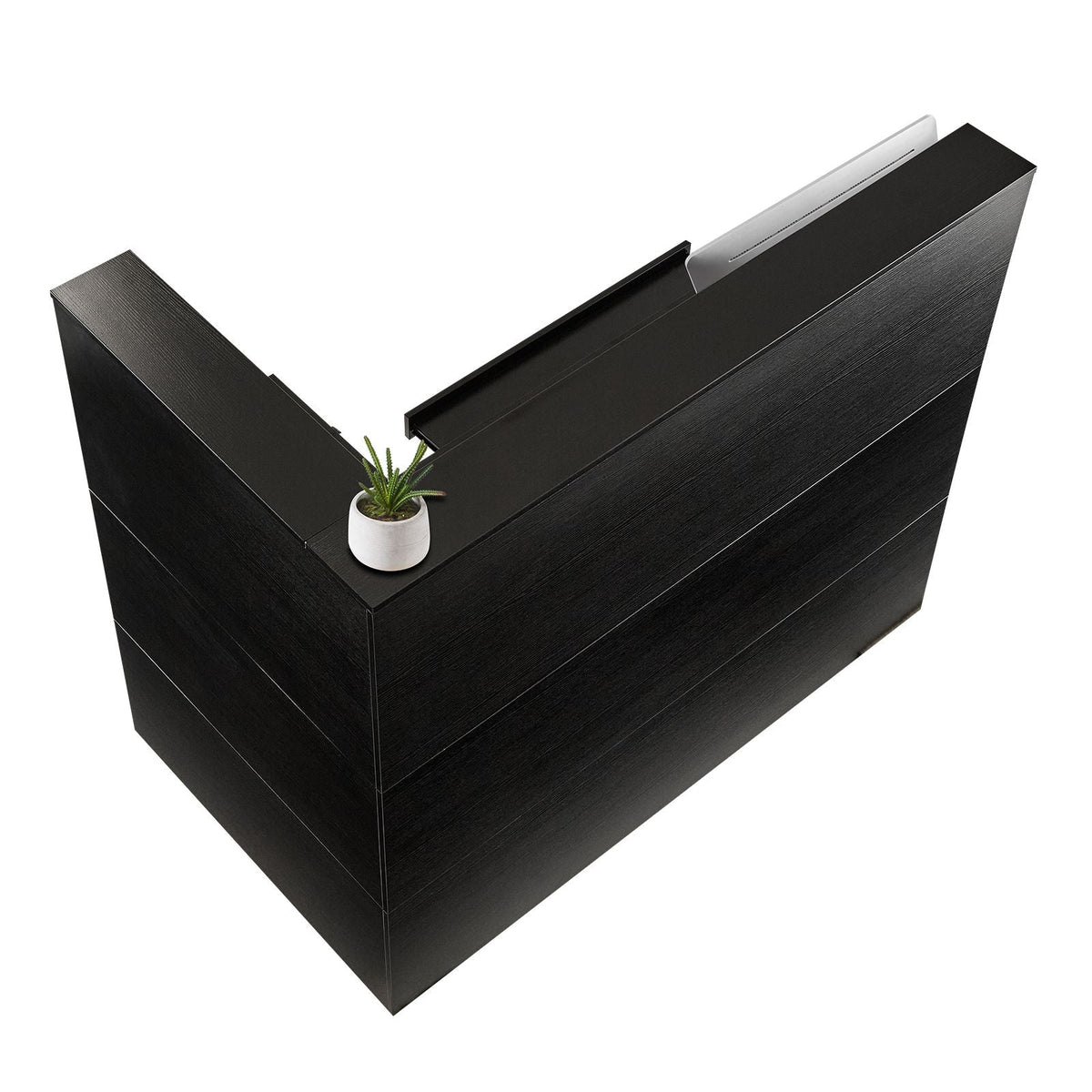 Reception Desk, 55Inch L-Shaped Front Counter Table, Office Reception Counter with Drawer Keyboard Tray and Storage Cabinet, for Checkout, Lobby, Beauty Salon & Office, Black