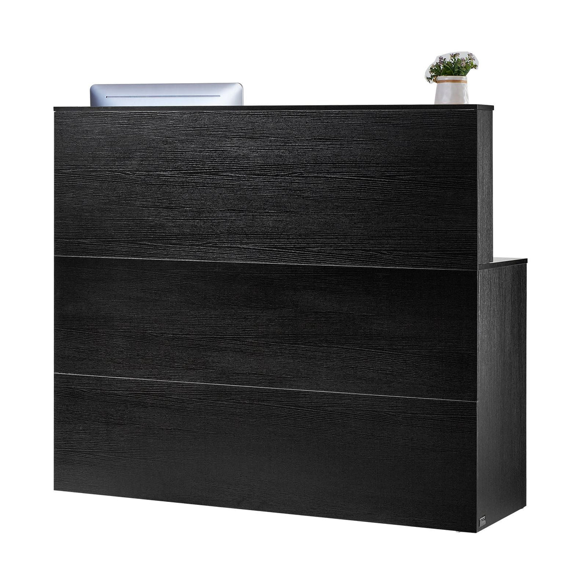 Reception Desk, 55Inch L-Shaped Front Counter Table, Office Reception Counter with Drawer Keyboard Tray and Storage Cabinet, for Checkout, Lobby, Beauty Salon & Office, Black