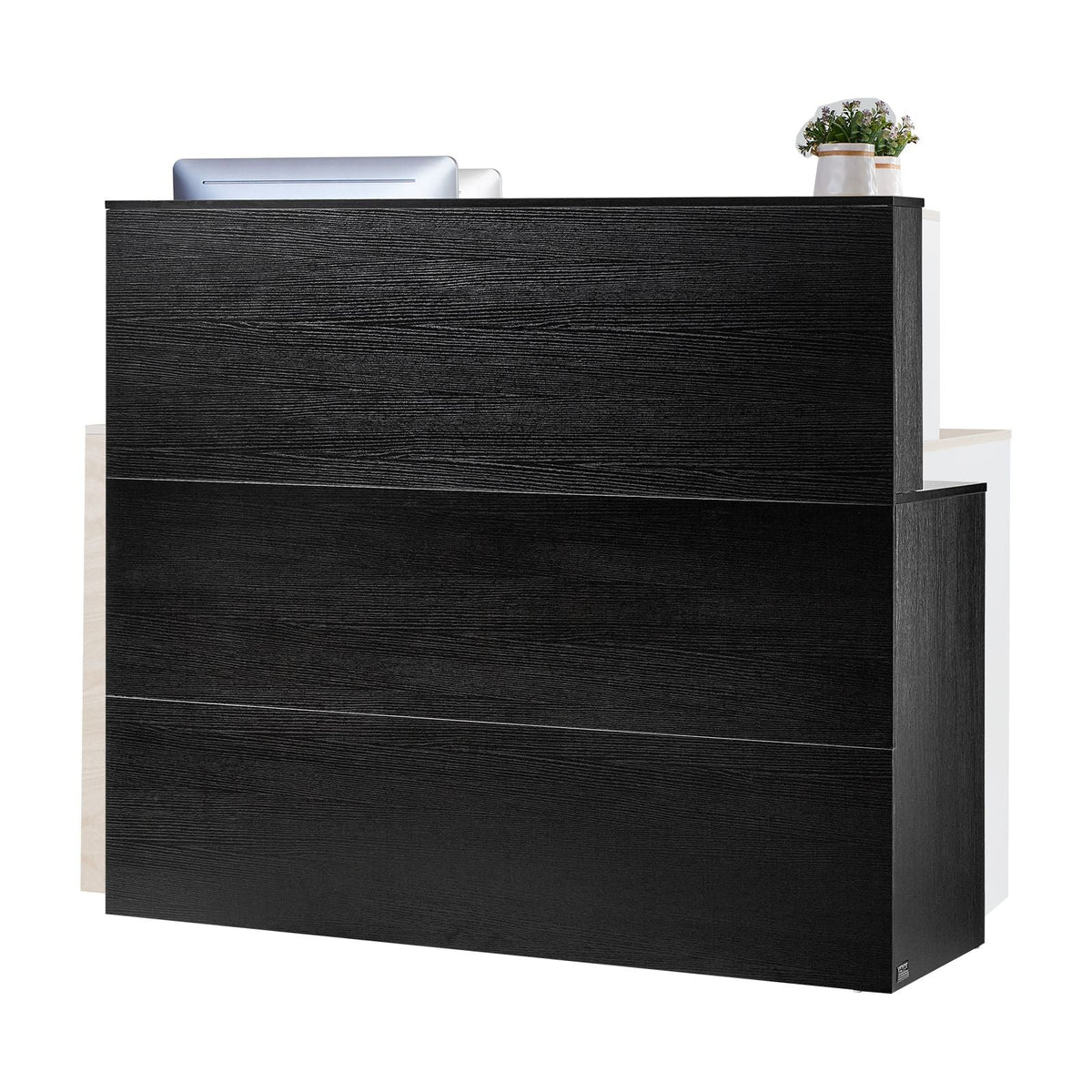 Reception Desk, 55Inch L-Shaped Front Counter Table, Office Reception Counter with Drawer Keyboard Tray and Storage Cabinet, for Checkout, Lobby, Beauty Salon & Office, Black