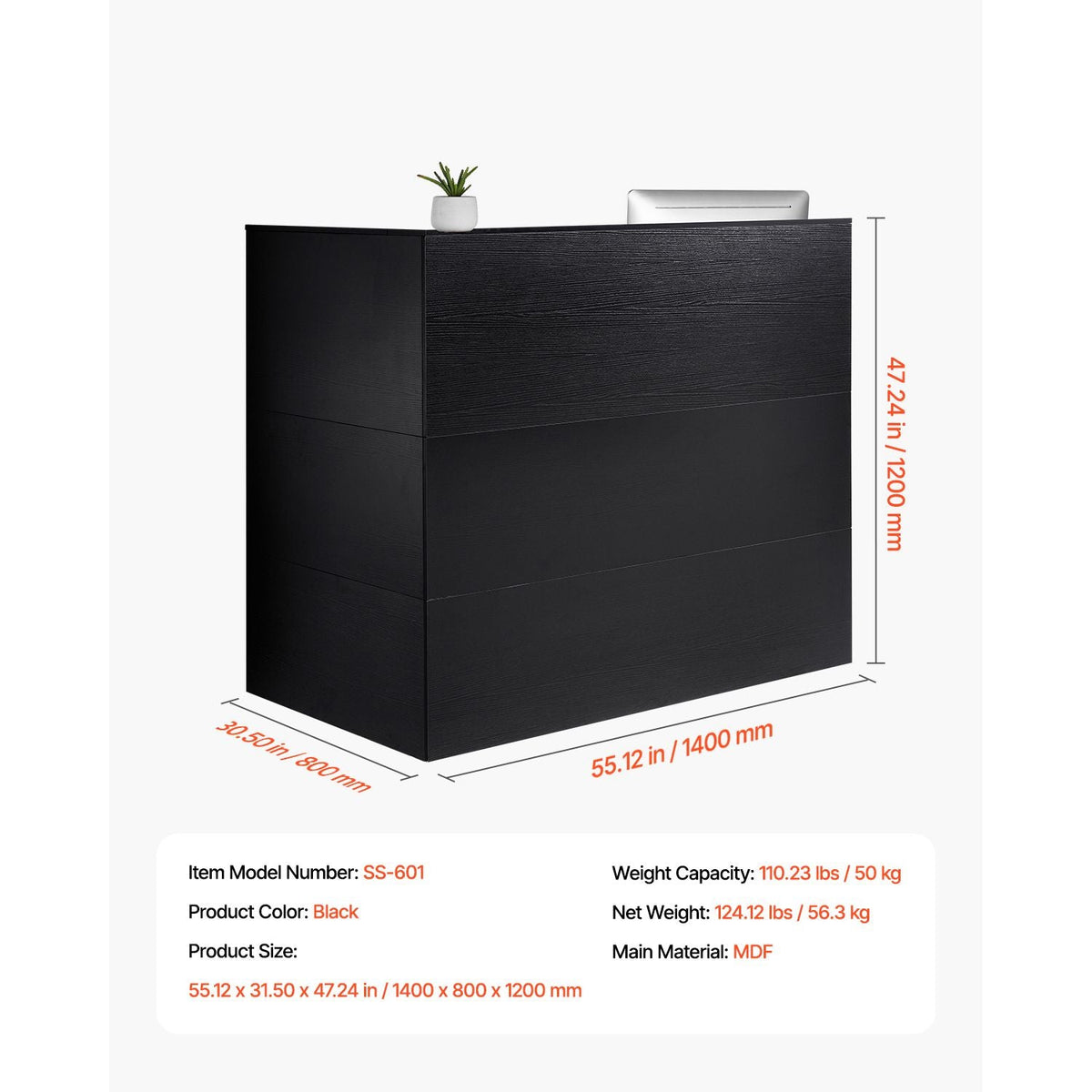 Reception Desk, 55Inch L-Shaped Front Counter Table, Office Reception Counter with Drawer Keyboard Tray and Storage Cabinet, for Checkout, Lobby, Beauty Salon & Office, Black