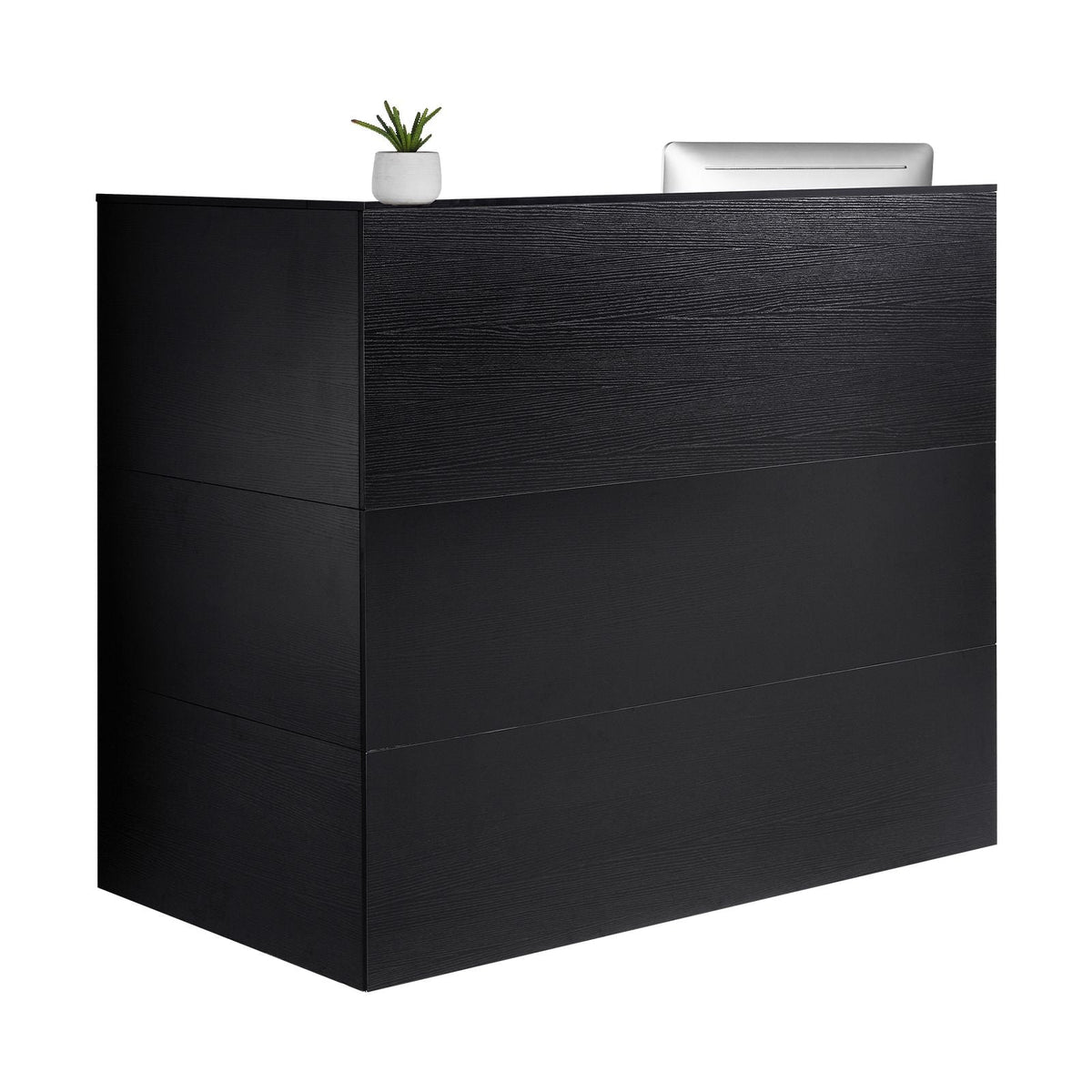 Reception Desk, 55Inch L-Shaped Front Counter Table, Office Reception Counter with Drawer Keyboard Tray and Storage Cabinet, for Checkout, Lobby, Beauty Salon & Office, Black