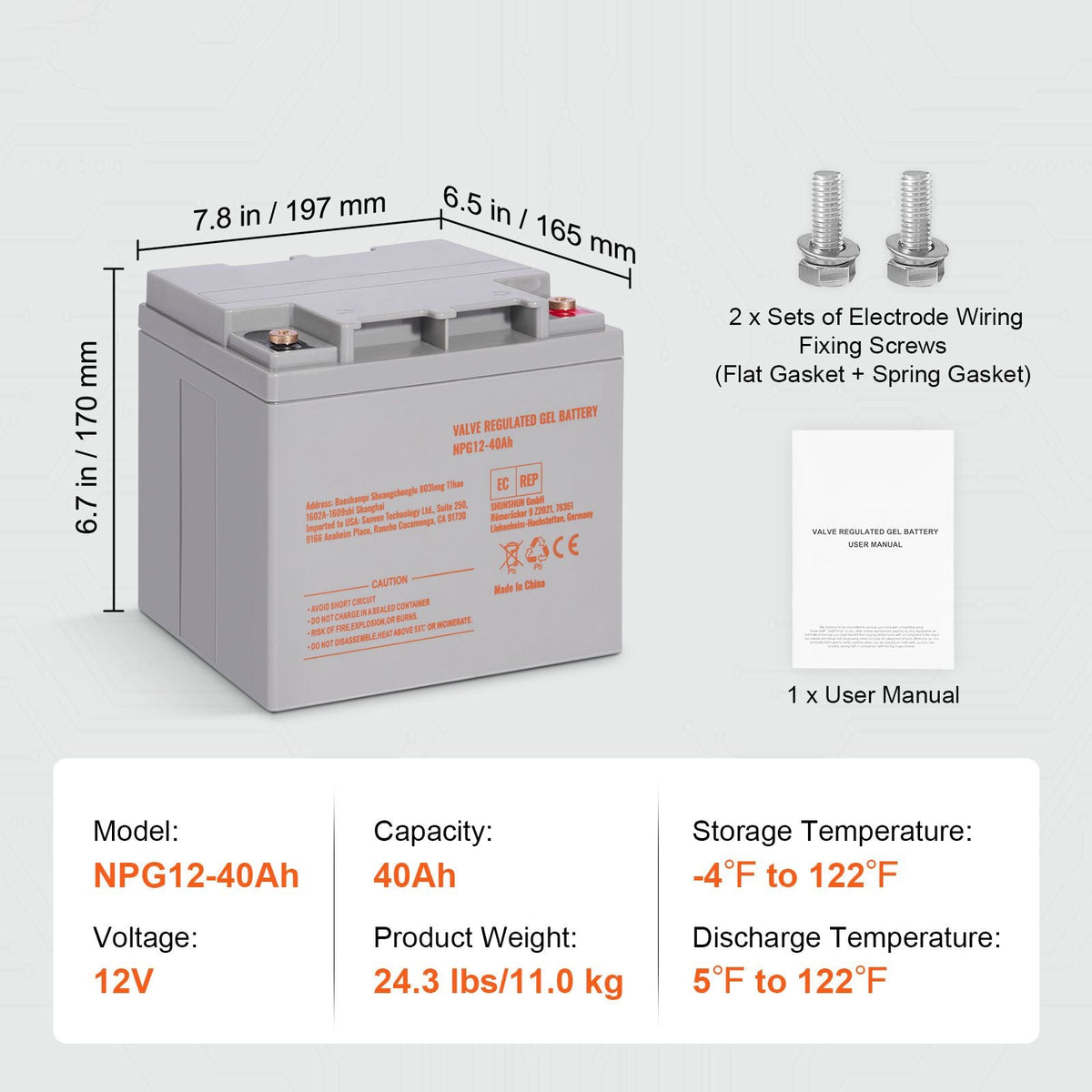 Rechargeable AGM Marine Battery, 12V 40AH, with 400A Discharge Current, Ideal for Mobility Scooters, Electric Wheelchairs, Go-Karts, and e-Bikes