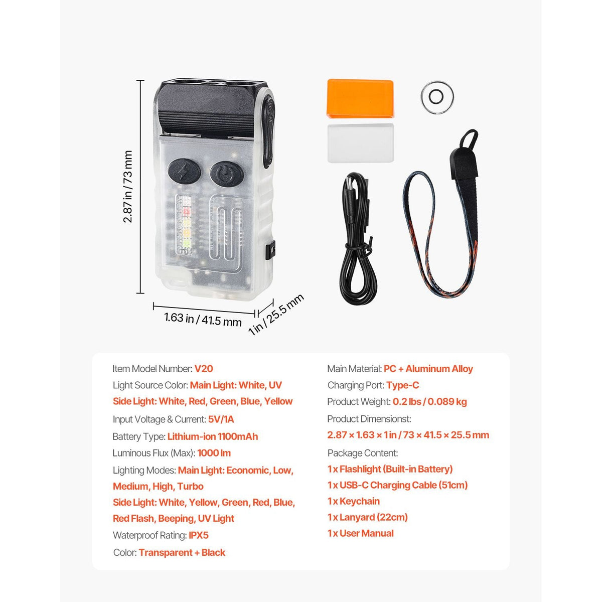 Rechargeable Keychain Flashlight, Mini LED Flashlight with 13 Lighting Modes, Portable Pocket Flashlight with Clip, Magnetic Tail & 180° Rotating Head for Everyday Carry, Camping, Emergencies