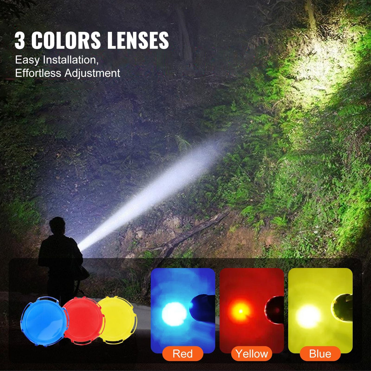 Rechargeable Spotlight Flashlight, 1000,000 Lumens, IP67 Waterproof Handheld LED Spot Light, Super Bright Portable Searchlight with 4 Modes Detachable Lens USB Port, for Hunting Boating Camping