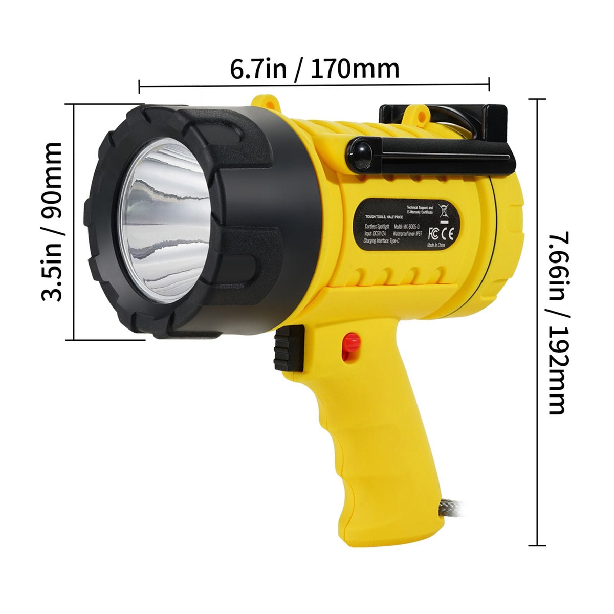 Rechargeable Spotlight Flashlight, 1000,000 Lumens, IP67 Waterproof Handheld LED Spot Light, Super Bright Portable Searchlight with 4 Modes Detachable Lens USB Port, for Hunting Boating Camping