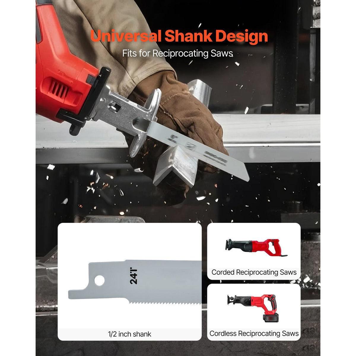 Reciprocating Saw Blades, 32-Piece, Various Sizes Bi-Metal Reciprocating Saw Blade Set with Universal Shank, for Metal and Wood Cutting, Sharp Teeth for Fast and Smooth Cuts, Orange and Gray