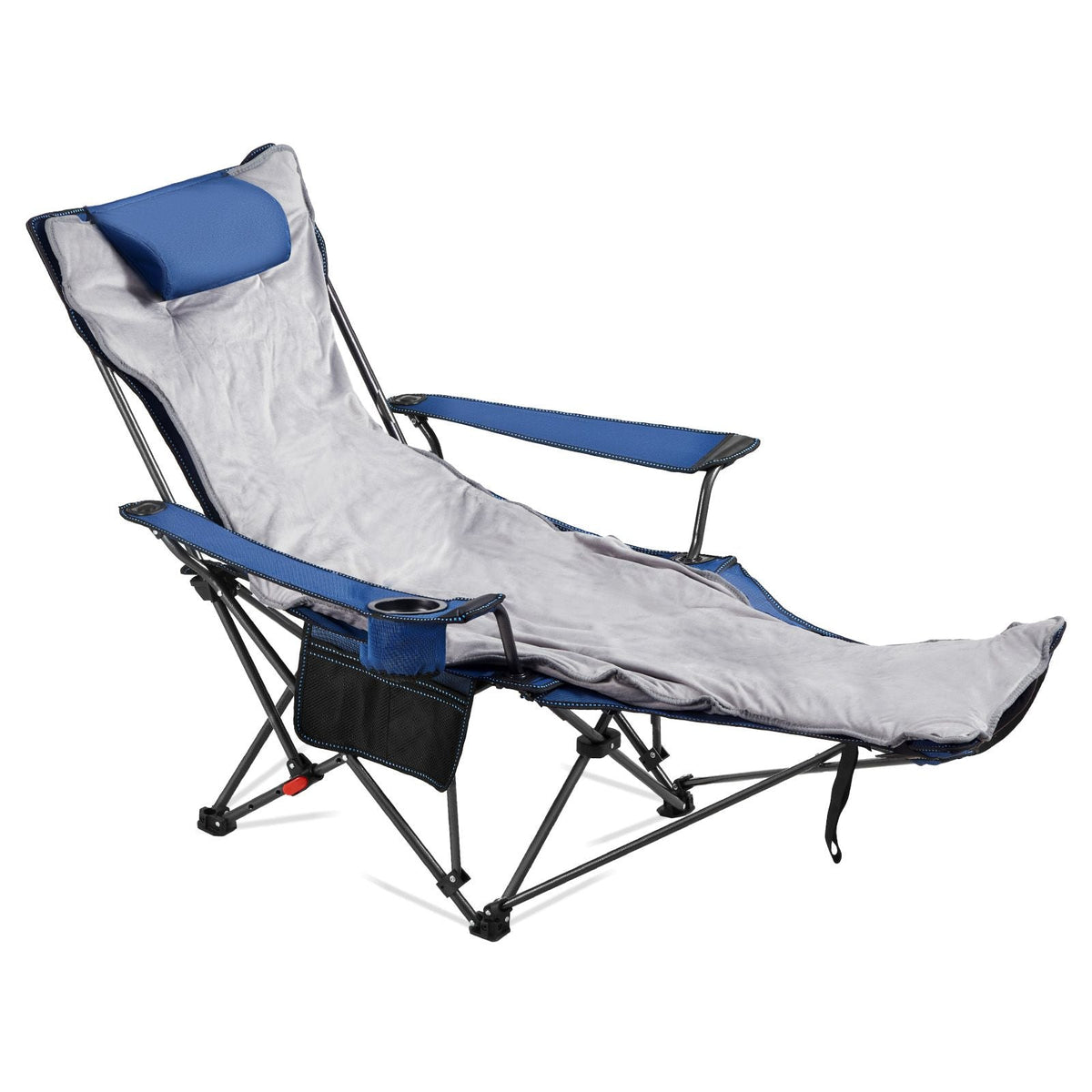 Reclining Camping Chair, 4 Adjustable Positions, Portable Folding Lounger for Adults, Mesh Beach Chair with Footrest & Plush Cushion, Supports 220 lbs, Heavy Duty Camp Chairs for Patio, Blue