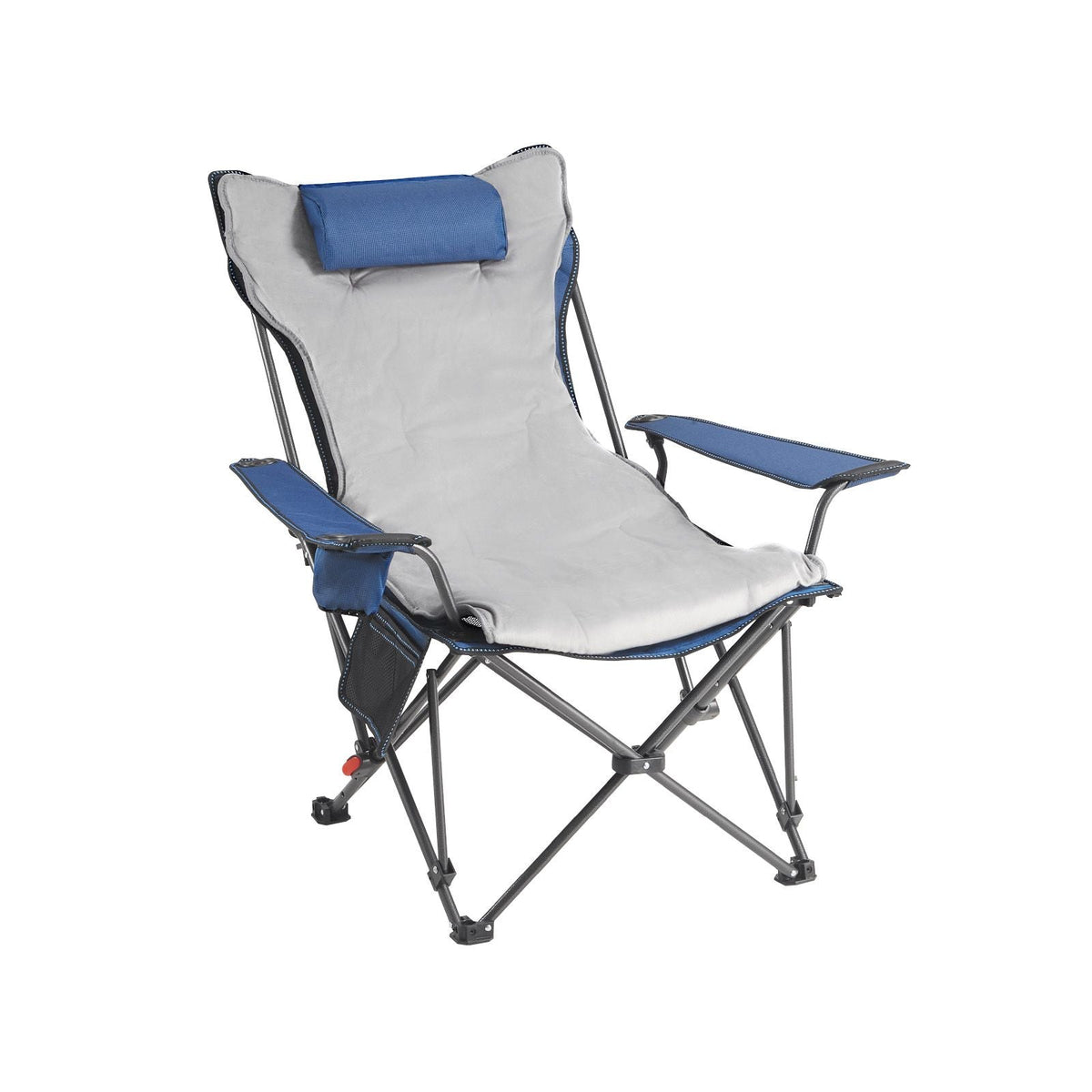 Reclining Camping Chair, 4 Adjustable Positions, Portable Folding Lounger for Adults, Mesh Beach Chair with Footrest & Plush Cushion, Supports 220 lbs, Heavy Duty Camp Chairs for Patio, Blue