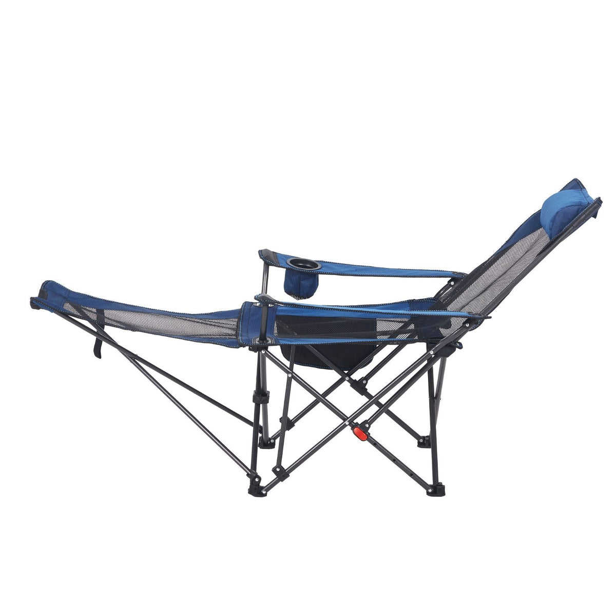 Reclining Camping Chair, 4 Adjustable Positions, Portable Folding Lounger for Adults, Mesh Beach Chair with Footrest & Plush Cushion, Supports 220 lbs, Heavy Duty Camp Chairs for Patio, Blue