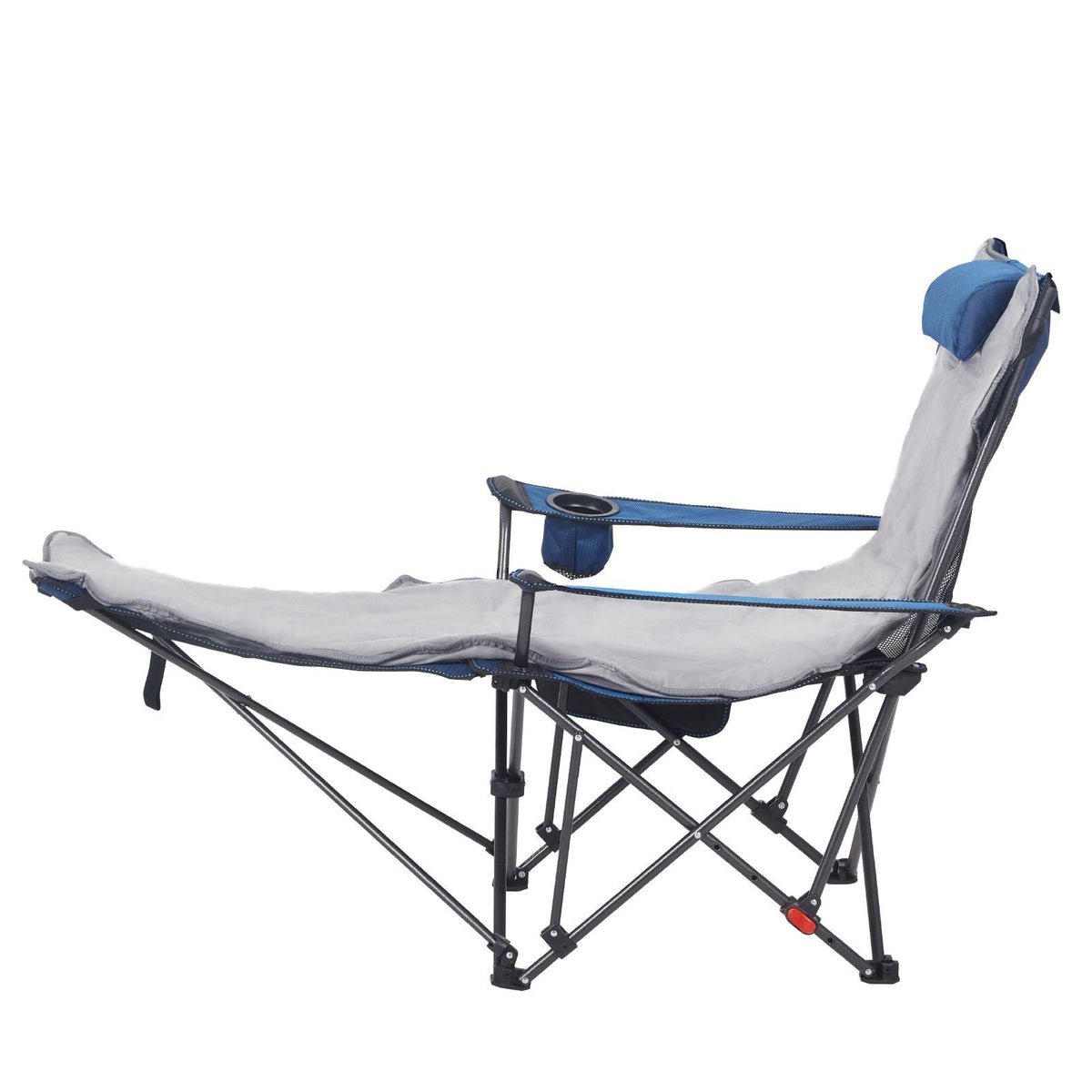 Reclining Camping Chair, 4 Adjustable Positions, Portable Folding Lounger for Adults, Mesh Beach Chair with Footrest & Plush Cushion, Supports 220 lbs, Heavy Duty Camp Chairs for Patio, Blue