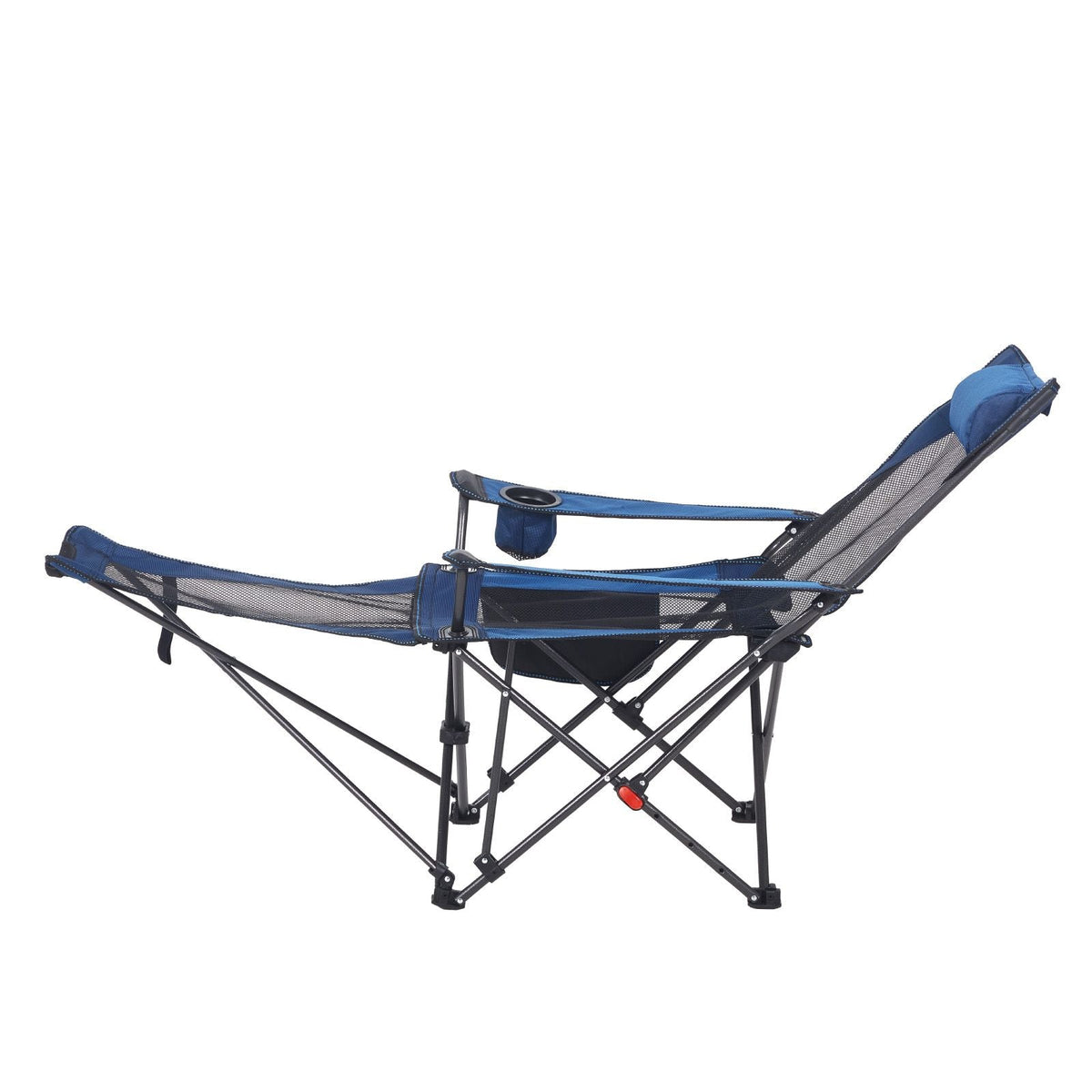 Reclining Camping Chair, 4 Adjustable Positions, Portable Folding Lounger for Adults, Mesh Beach Chair with Headrest & Foot Rest, Supports 220 lbs, Heavy Duty Camp Chairs for Patio, Blue