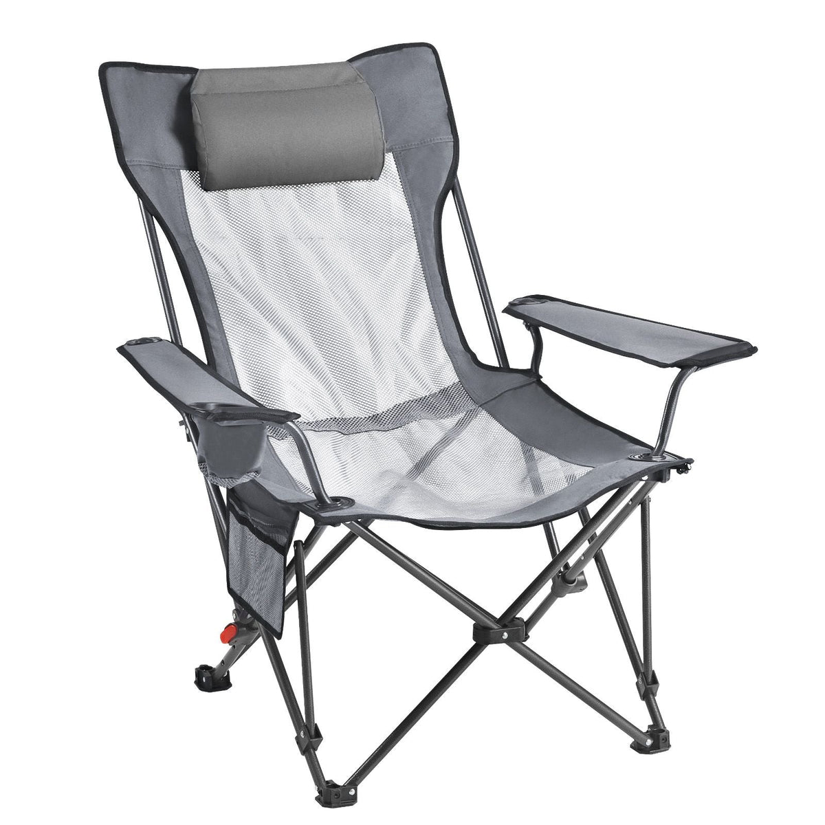 Reclining Camping Chair, 4 Adjustable Positions, Portable Folding Lounger for Adults, Mesh Beach Chair with Headrest & Foot Rest, Supports 220 lbs, Heavy Duty Camp Chairs for Patio, Gray