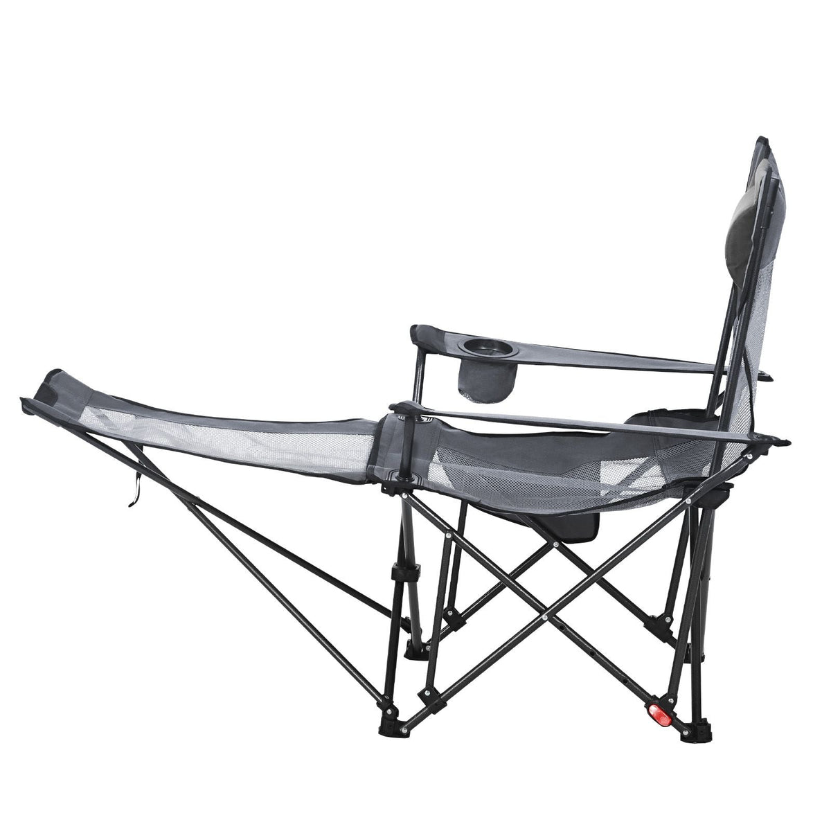 Reclining Camping Chair, 4 Adjustable Positions, Portable Folding Lounger for Adults, Mesh Beach Chair with Headrest & Foot Rest, Supports 220 lbs, Heavy Duty Camp Chairs for Patio, Gray