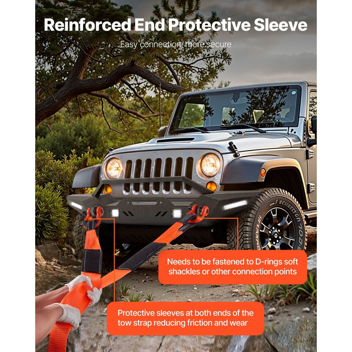 Recovery Tow Strap 3 inches, 8 feet 36,000 lbs Break Strength, Triple Reinforced Loop Straps, Tree Saver, Winch Line Extension Strap, Off Road Towing and Recovery, Extreme Weather Resistance