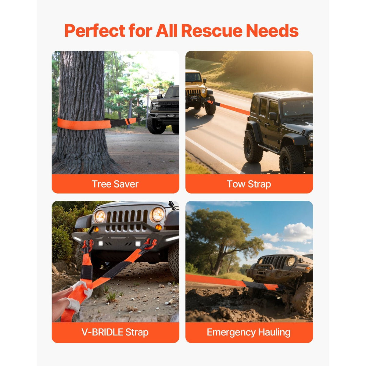 Recovery Tow Strap 3 inches, 8 feet 36,000 lbs Break Strength, Triple Reinforced Loop Straps, Tree Saver, Winch Line Extension Strap, Off Road Towing and Recovery, Extreme Weather Resistance