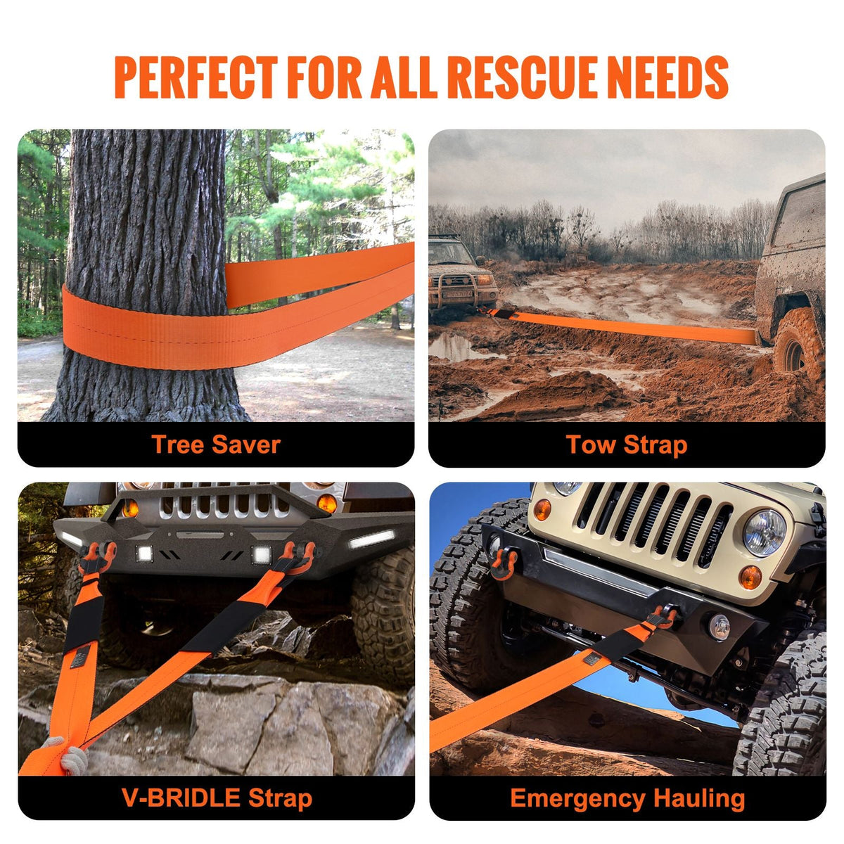 Recovery Tow Strap 4" x 30', 46,500 lbs Break Strength, Triple Reinforced Loop Straps, Tree Saver, Off Road Towing and Recovery, Extreme Weather Resistance, Protective Sleeves & Storage Bag