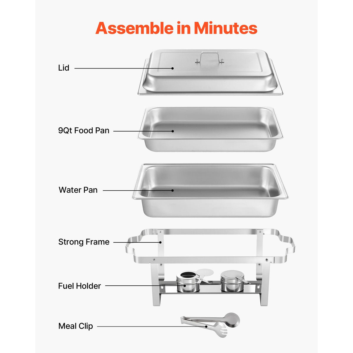 Rectangle Chafing Dish, 9 Qt 2 Pack Stainless Steel Chafing Dish, Food Warmer Chafer Complete Set with Hollow Handle, 1 Food Tongs, Lid, Fuel Holder, Chafer Dishes for Banquet Party Wedding